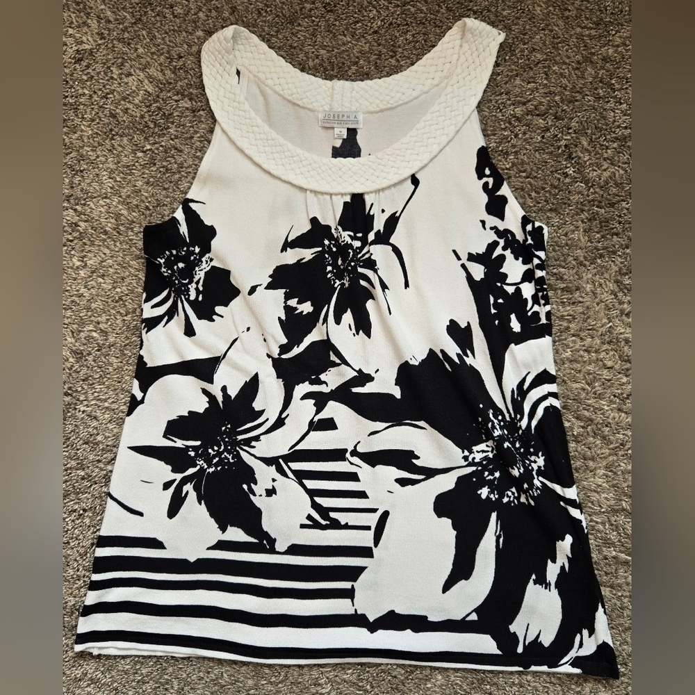 Joseph A. Black and White Floral Tank Top Size Medium